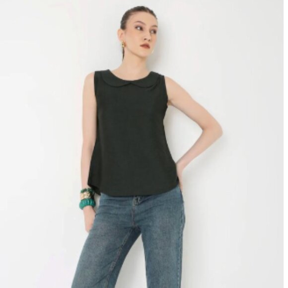 Tulle Eyelet sleeveless Peter Pan collar top size L - Picture 12 of 12